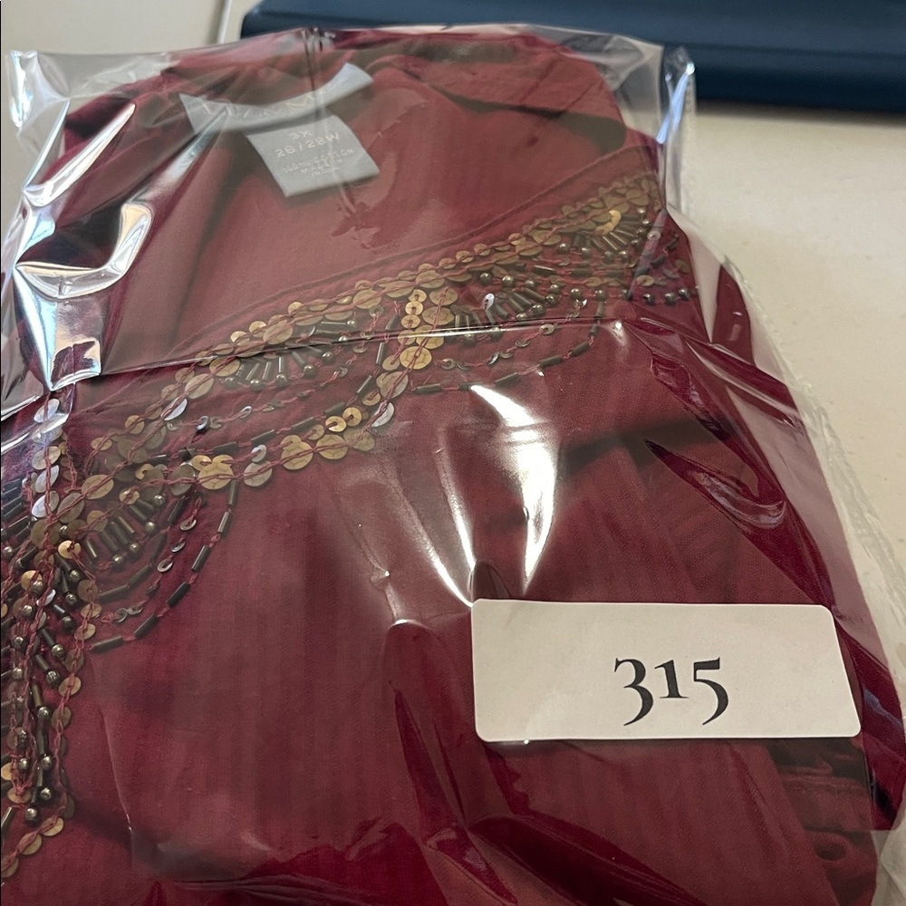 Liz & Me Women's Plus 3X Red Embellished Tunic Top V-Neck Long Sleeve (sku#315) - Picture 11 of 11